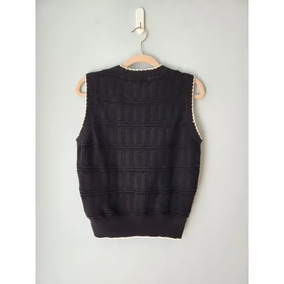 NWT Madewell Mixed-Stitch Sleeveless Sweater Classic Black/White XL - Picture 7 of 12